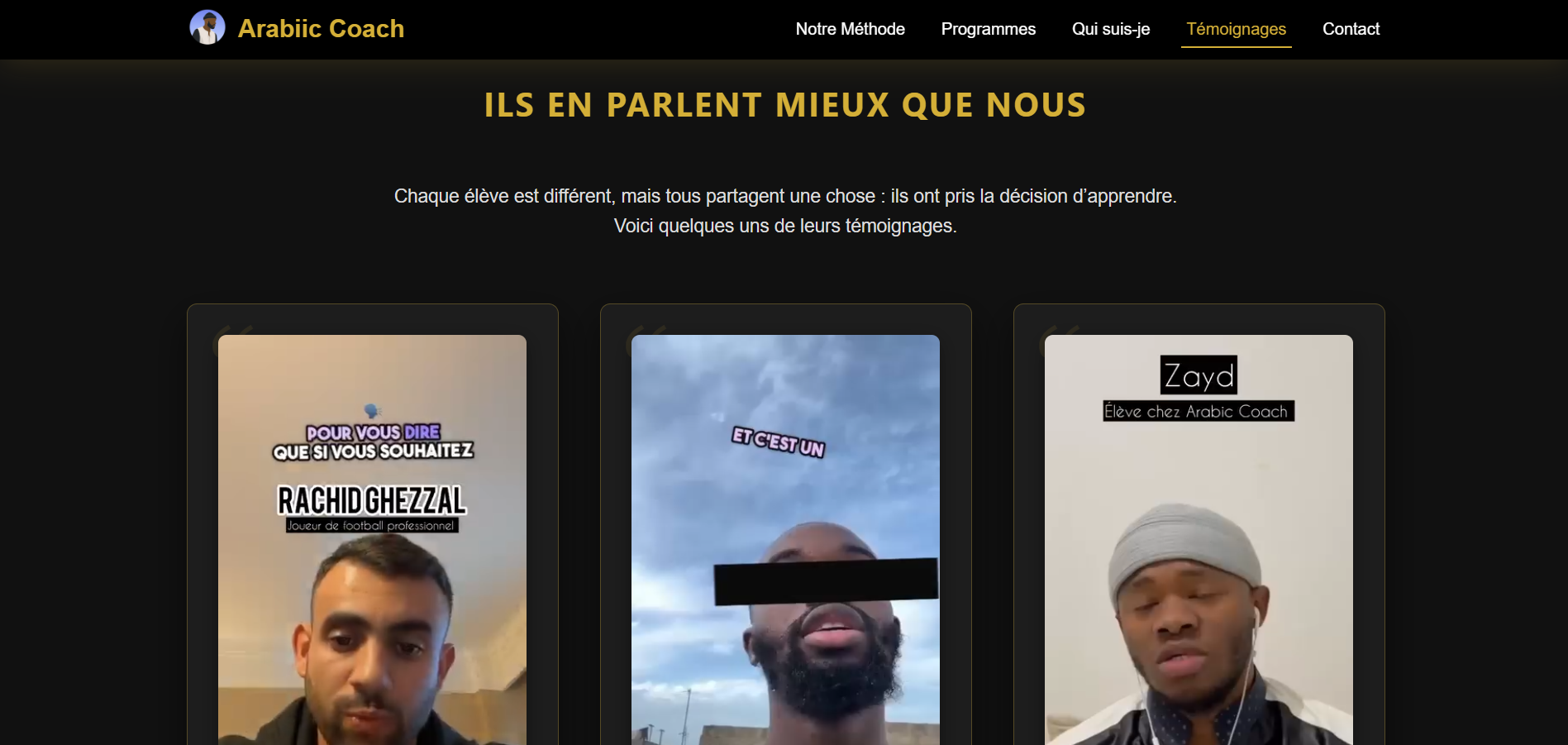 Site d’une professeure d’arabe – Inscriptions